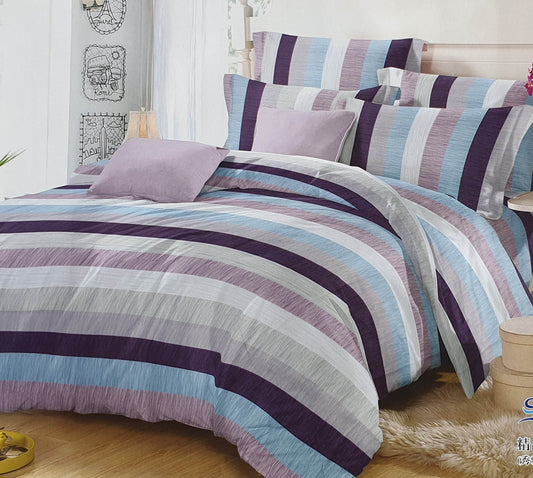 Duvet Cover Set with Pillow Cases 90 GSM STRIPE PURPLE BLUE